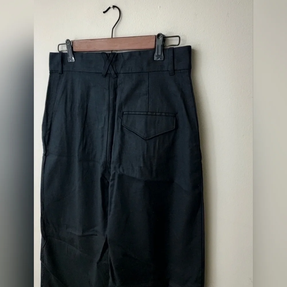 Banana Republic High Rise Pleated Wide Leg Linen Cotton Pants Black Size 8 NWT